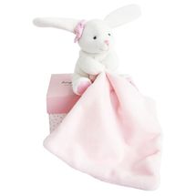 Conejo Peluche con pañuelo rosa en una caja de flores DC3337 Doudou et Compagnie 1