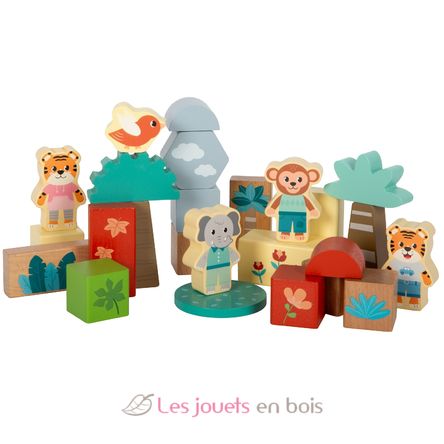 Bloques de construcción de madera Jungle Friends LE12768 Small Foot company 3