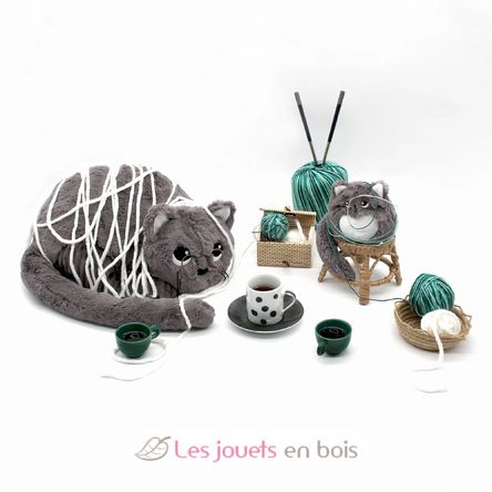 Mamá gata de peluche y su bebé gris DE74801 Les Déglingos 5