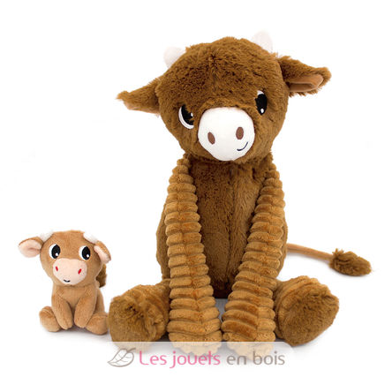 Mamá vaca de peluche y su bebé marrón DE76050 Les Déglingos 2