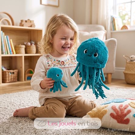 Mamá medusa de peluche y su bebé azul DE75900 Les Déglingos 2