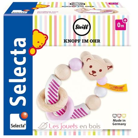 Sonajero de madera oso Steiff rosa SE64300 Selecta 3