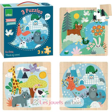 3 puzzles Animales del mundo V8530 Vilac 2