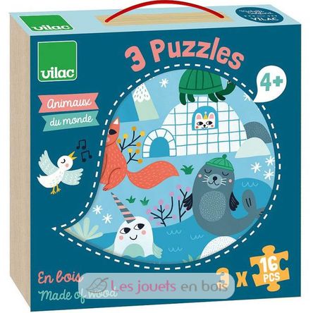 3 puzzles Animales del mundo V8530 Vilac 1