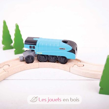 Locomotora Mallard a pilas azul BJT308 Bigjigs Toys 4