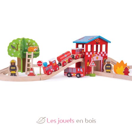 Circuito de tren fuego y rescate BJT037 Bigjigs Toys 2