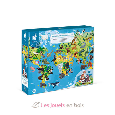 Puzzle educativo de 200 piezas Animales en vía de extinción J02676 Janod 1