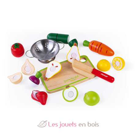 Gran set de frutas y verduras de madera para cortar J06607 Janod 1