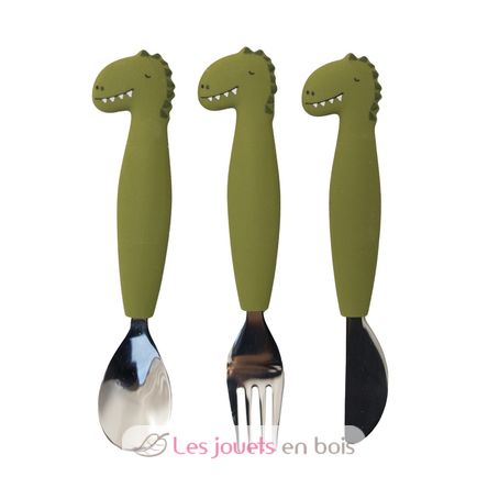 Cubiertos de 3 piezas en silicona Mr Dino TX-96-442 Trixie 1