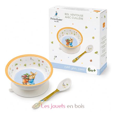 Bol con ventosa y cuchara Peter Rabbit albaricoque SJ-BP702T Petit Jour 2