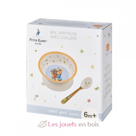 Bol con ventosa y cuchara Peter Rabbit albaricoque SJ-BP702T Petit Jour 5