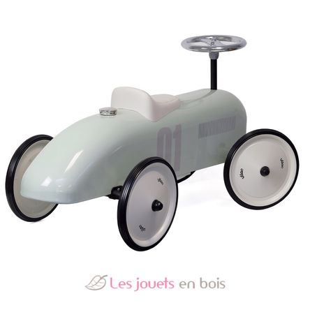 Coche de carreras correpasillos de metal verde salvia V1057 Vilac 2