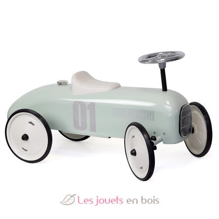 Coche de carreras correpasillos de metal verde salvia V1057 Vilac 1