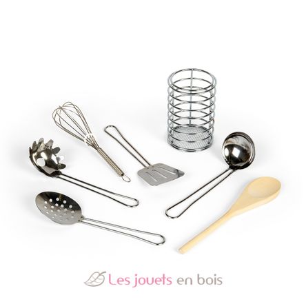Utensilios de cocina de metal y madera BJ37041 Bigjigs Toys 3