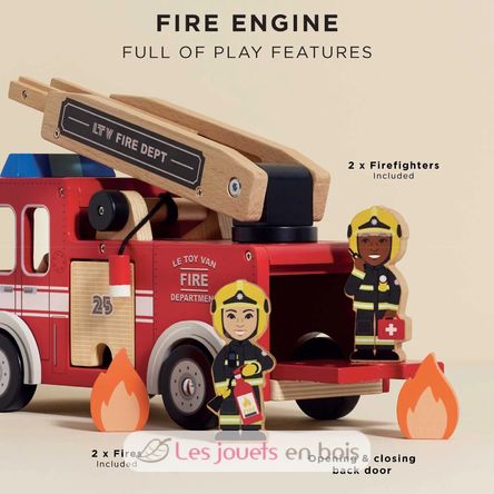 Camión de bomberos de madera roja TV427 Le Toy Van 3