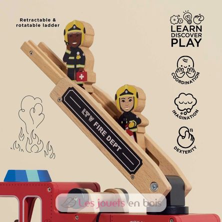 Camión de bomberos de madera roja TV427 Le Toy Van 2